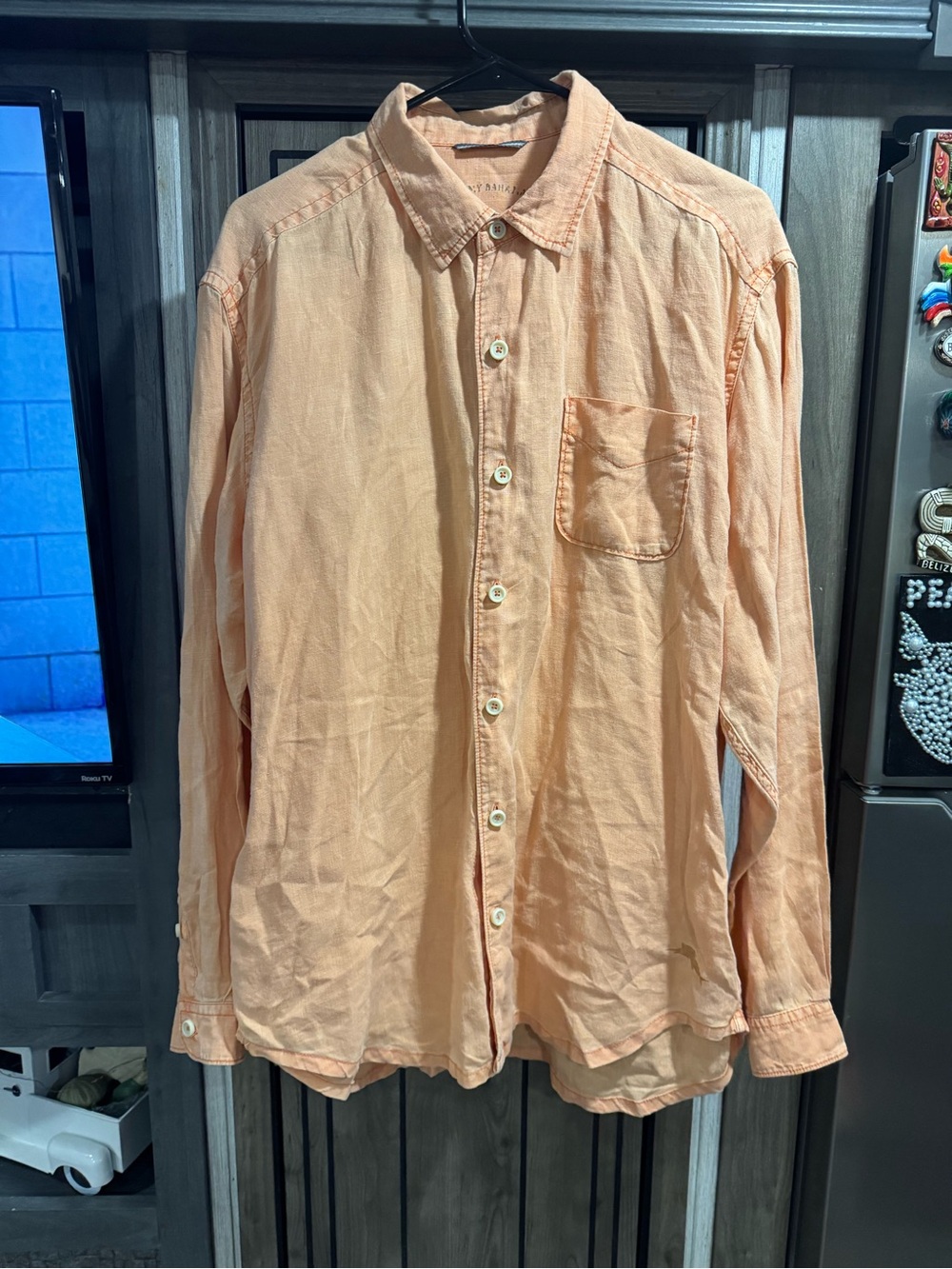 Tommy Bahama Linen Peach Button-Down Long Sleeve Shirt